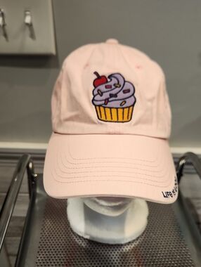 EUC Life Is Good Pretty Sweet Pink Hat w/cupcake Sz Youth M/L 100% Cotton